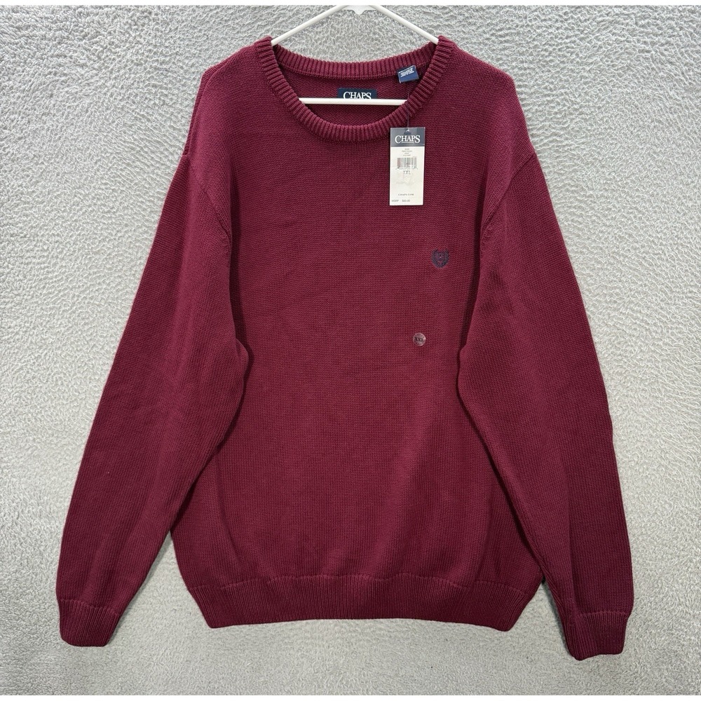 Chaps Sweater Adult 2XL XXL Burgundy Knit Crewneck Pullover‎ Preppy Mens NEW